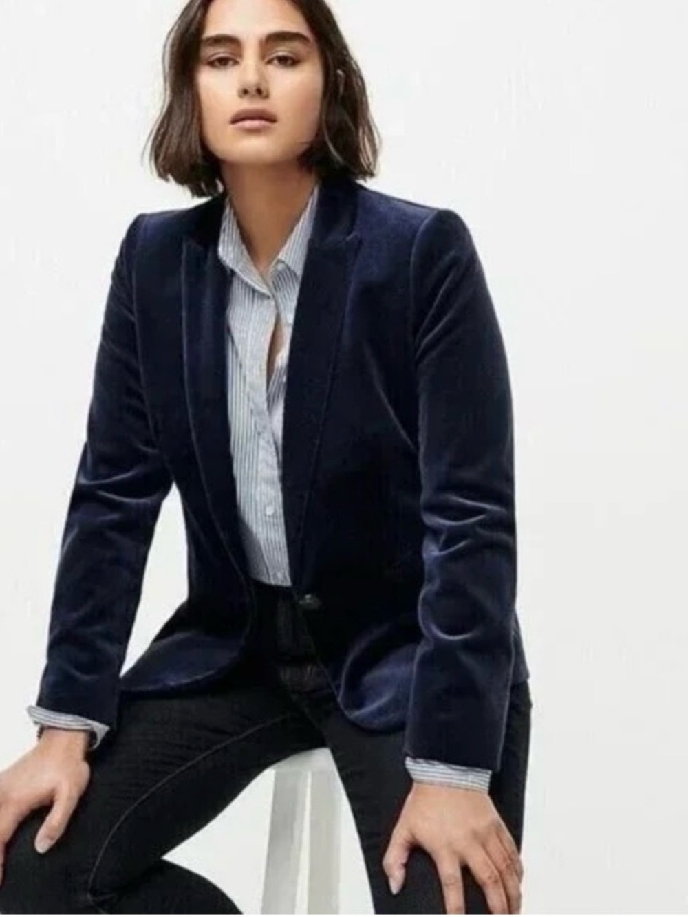 J. Crew Navy Velvet Single-Button Blazer